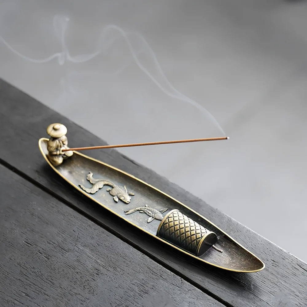 Boat Old Men Fishing Japanese Style Incense Stick Burner